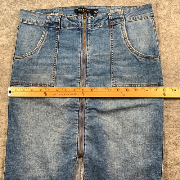 One 5 One Jean Skirt Womens Large Stretch Gold Zip‎ Front - Picture 6 of 8